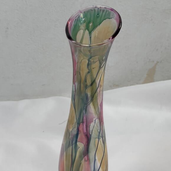 Rueven Nouveau Art Glass Co. Hand Painted Translucent Bud Vase 8" Tall - Picture 10 of 15